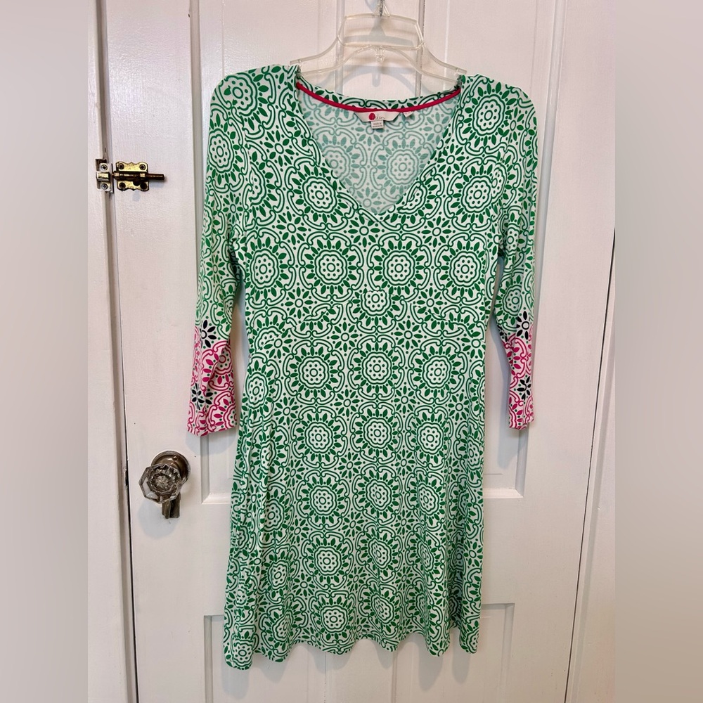 Boden Green and Pink Floral Long Sleeve Dress